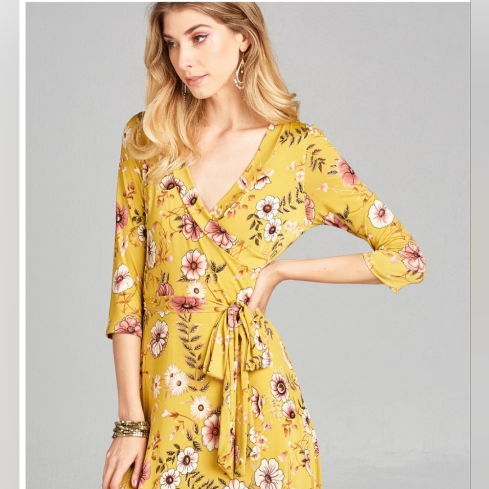 Love, kuza, floral Maxi dress, size Medium, color mustard